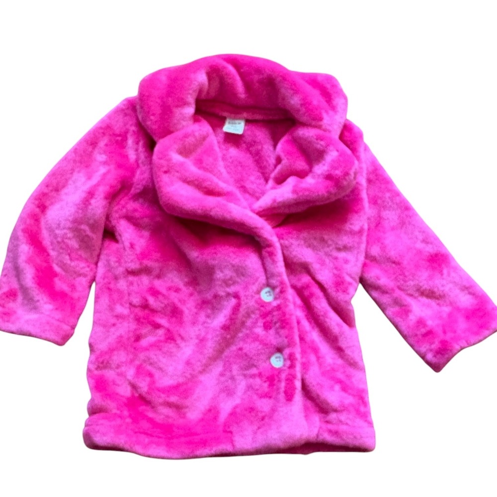 SHEIN Kids Neon Pink Faux Fur Coat Notched Lapel Jacket 12-18M